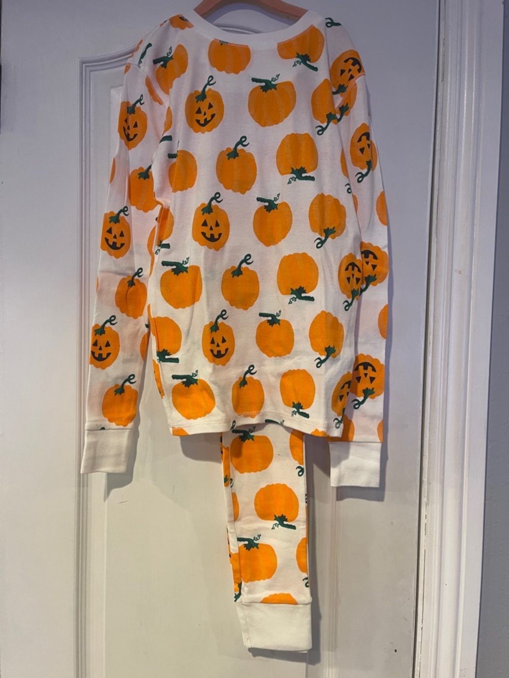 Old Navy White and Orange Pumpkin Print Kids Pajama Set
